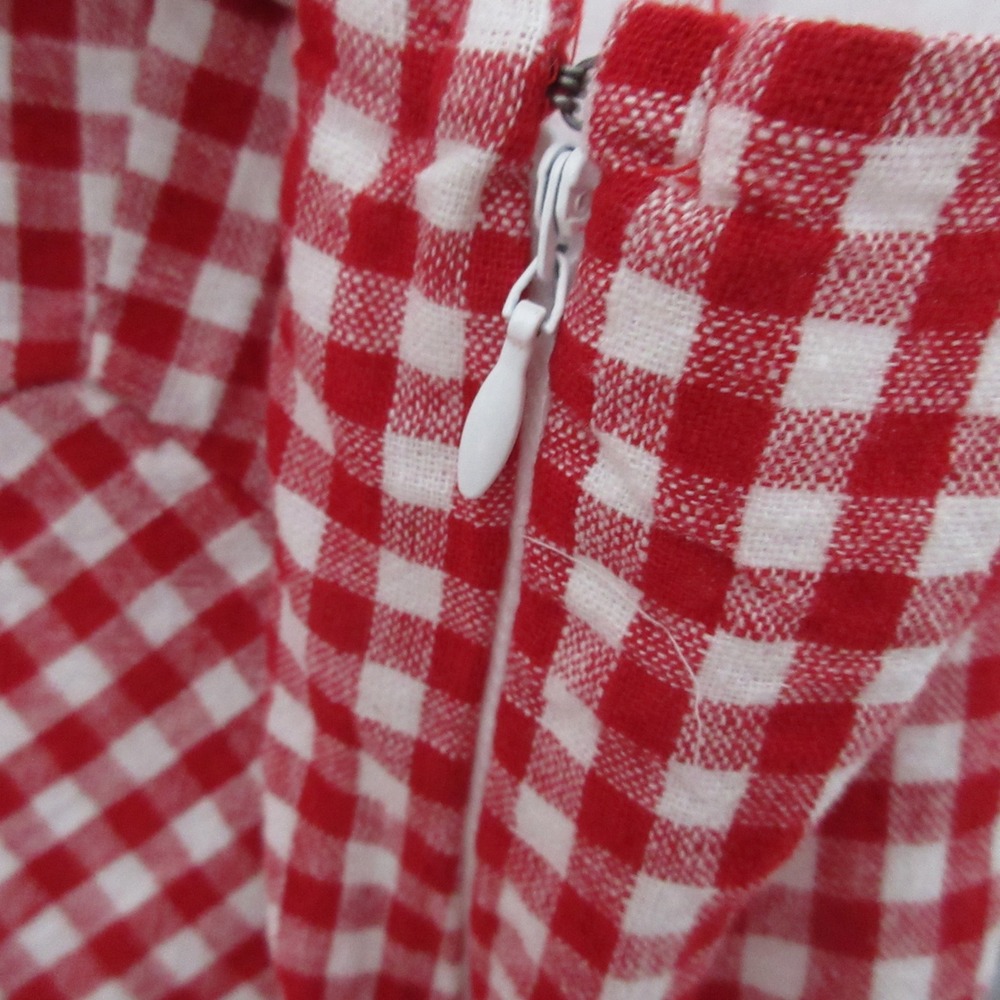 Abercrombie & Fitch Dress Red Gingham Linen Cotton Pockets Mini Smocked Cottage - Picture 3 of 10